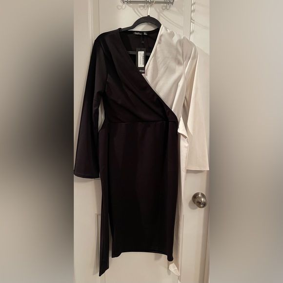 Contrast Color Block Wrap Midi Dress - Picture 2 of 7